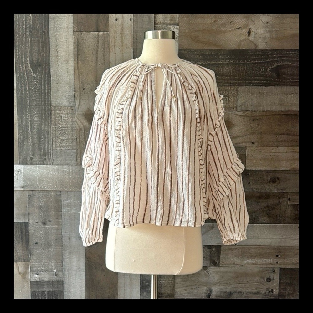 Ulla Johnson sparkly ruffle striped top small elegant old money capsule wardrobe
